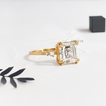 Asscher Lab Diamond with Side Diamonds Ring - YDJLR119