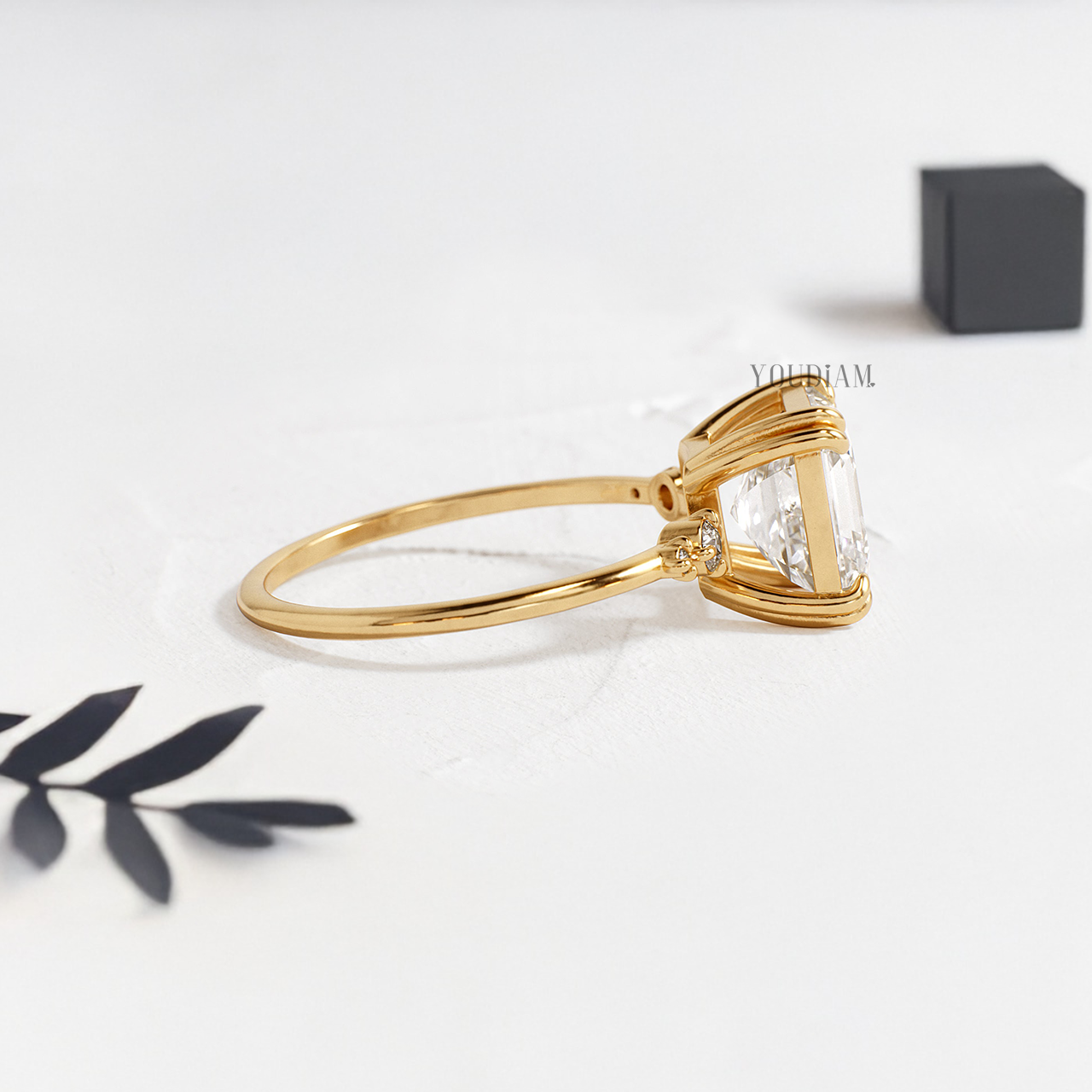 Asscher Lab Diamond with Side Diamonds Ring - YDJLR119