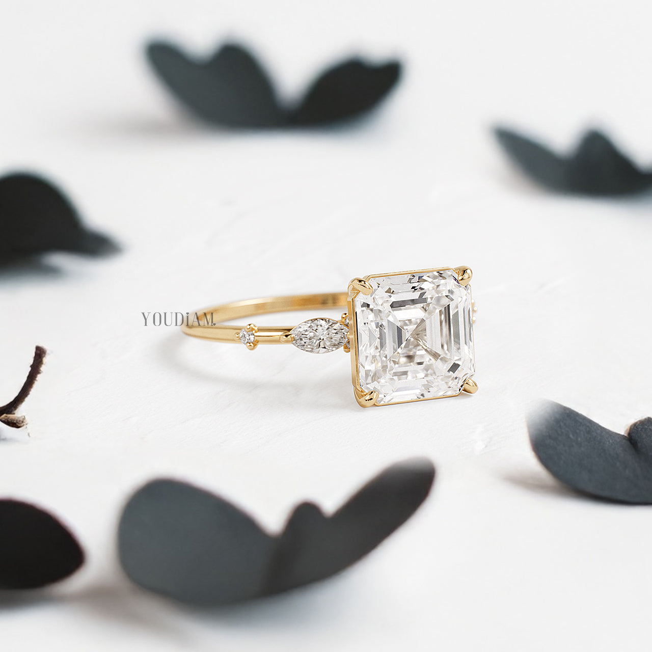 Asscher Lab Diamond with Tiny Accented Diamonds Ring - YDJLR168