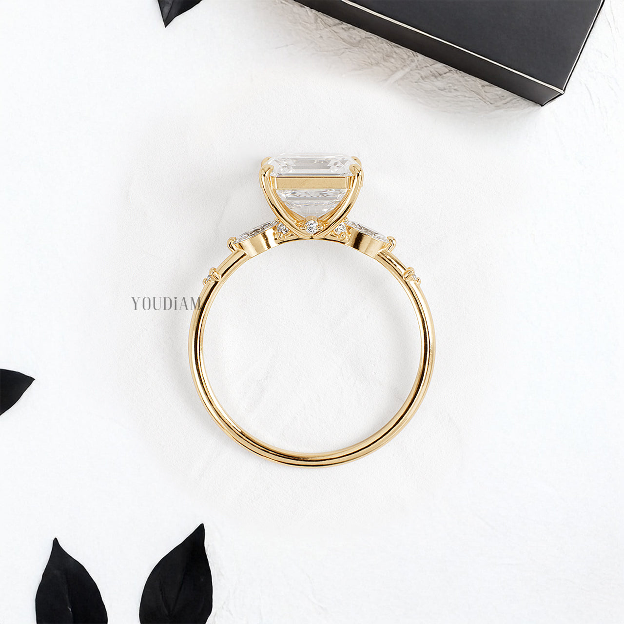 Asscher Lab Diamond with Tiny Accented Diamonds Ring - YDJLR168