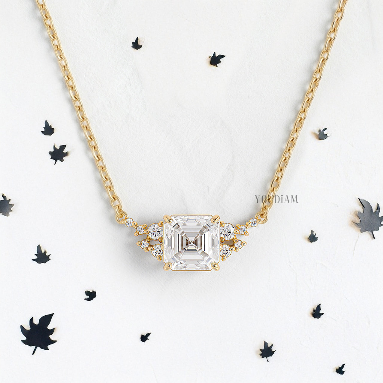 Asscher Lab Diamond Pendant with Accent Diamonds and Anchor Chain - YDJLP25