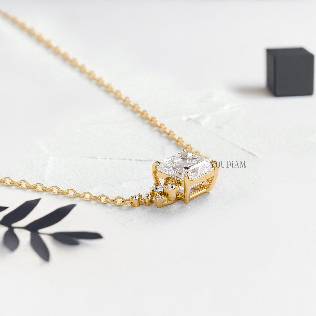 Asscher Lab Diamond Pendant with Accent Diamonds and Anchor Chain - YDJLP25