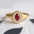 Blood Red Ruby with Halo Diamonds in Bezel Setting Ring - YDCJR05