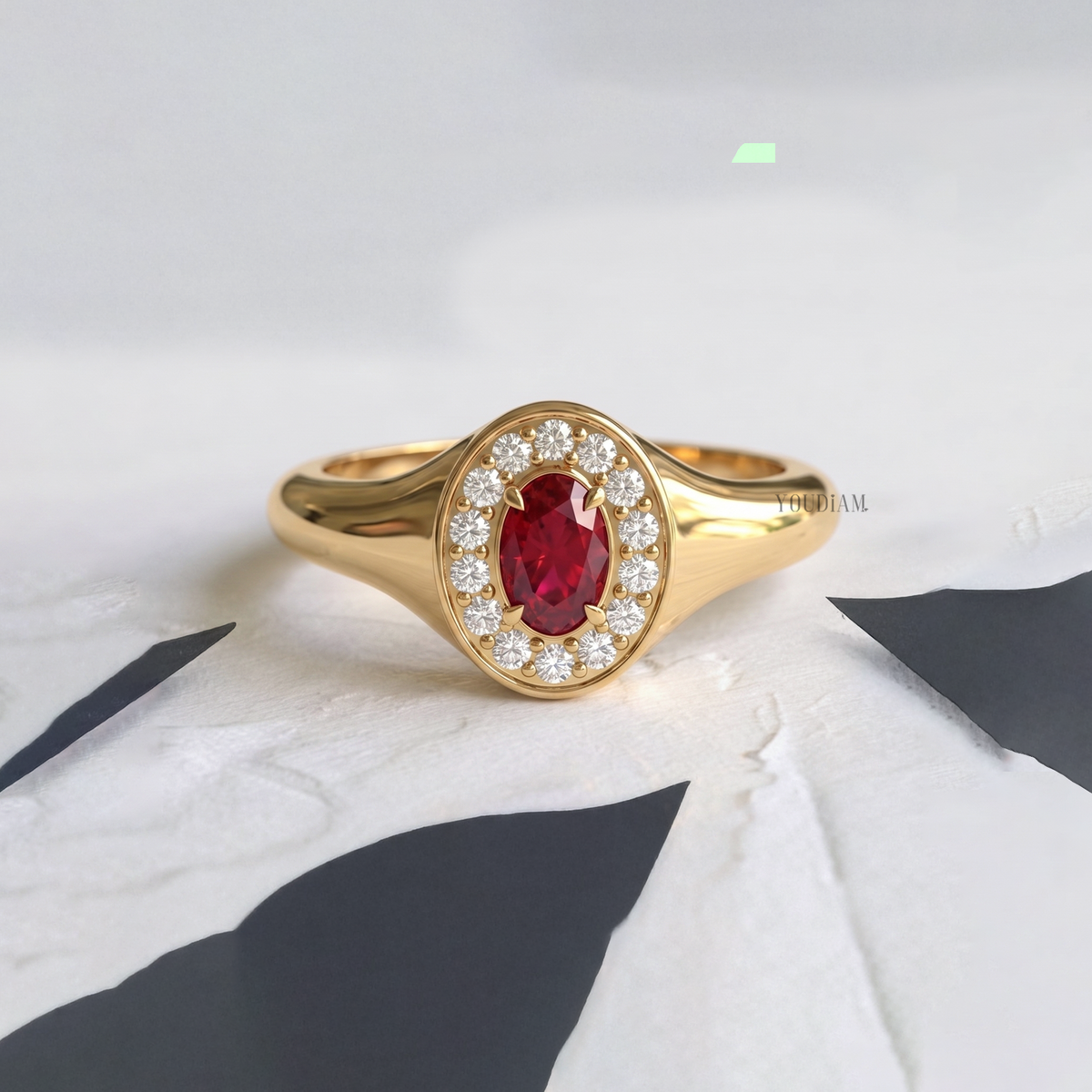 Blood Red Ruby with Halo Diamonds in Bezel Setting Ring - YDCJR05