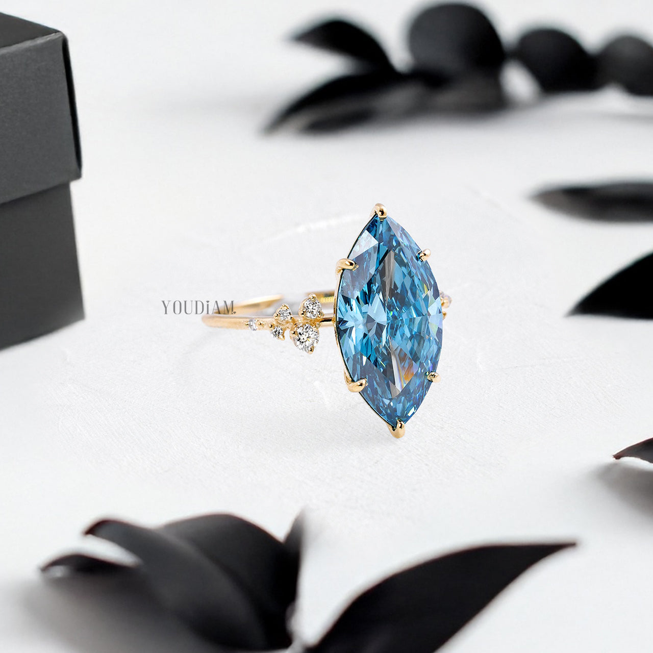 Blue Marquise Lab Diamond with Accent Diamonds Ring - YDJLR193