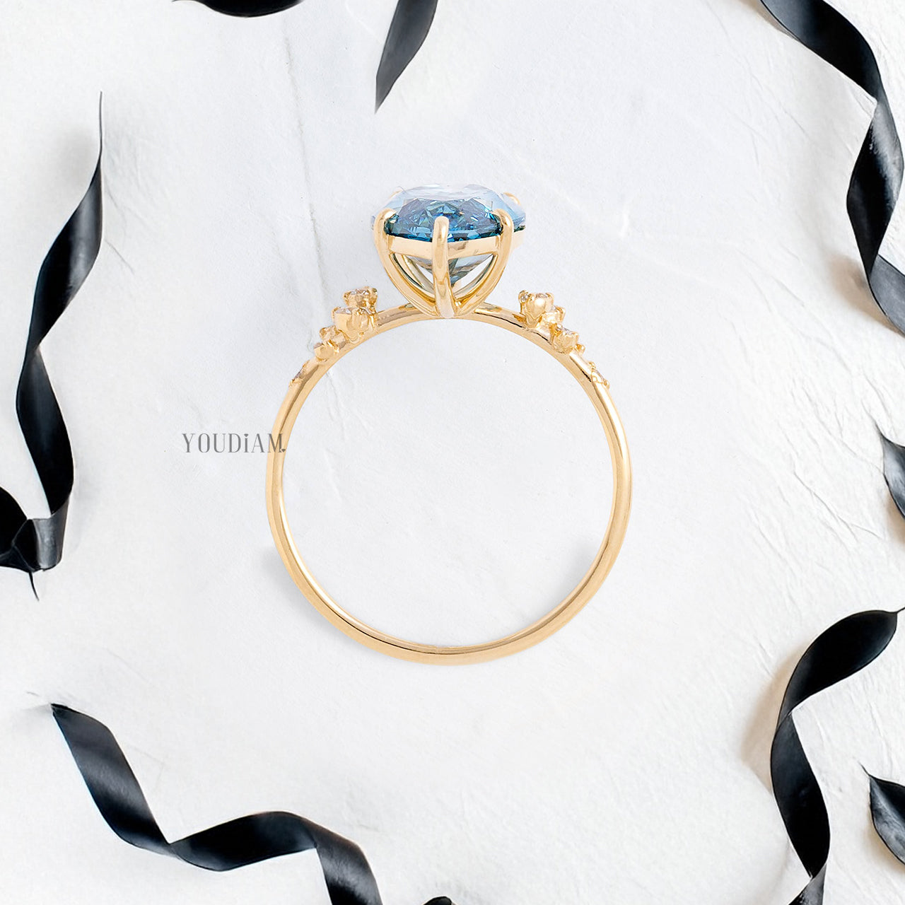 Blue Marquise Lab Diamond with Accent Diamonds Ring - YDJLR193