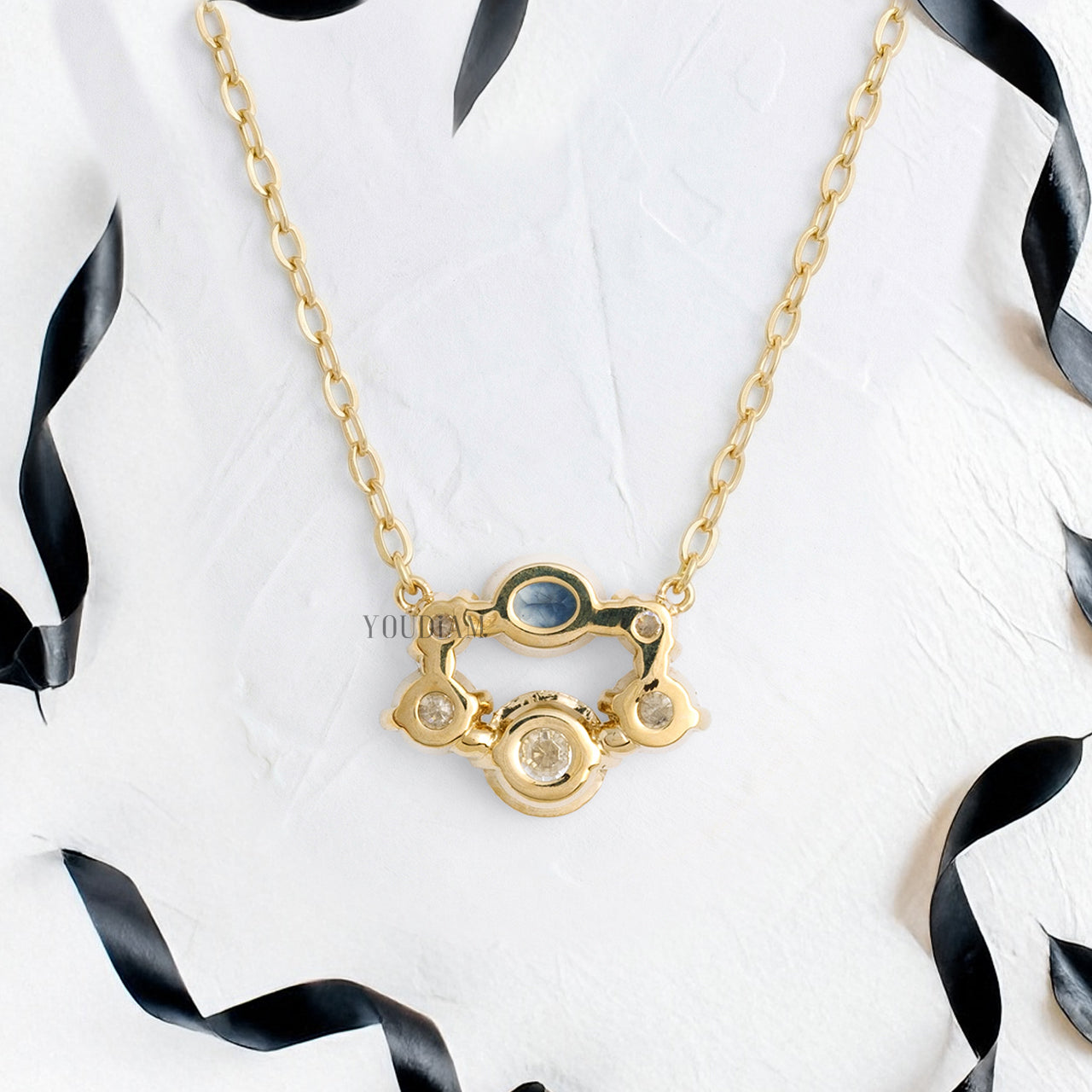 Blue Sapphire with Five Lab Diamonds Pendant and Anchor Chain - YDJLP71
