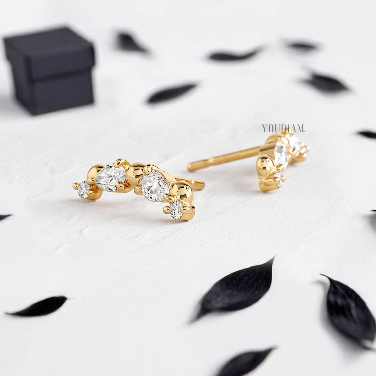 Bubbly Studs with Pear and Round Lab Diamonds - YDJLE16