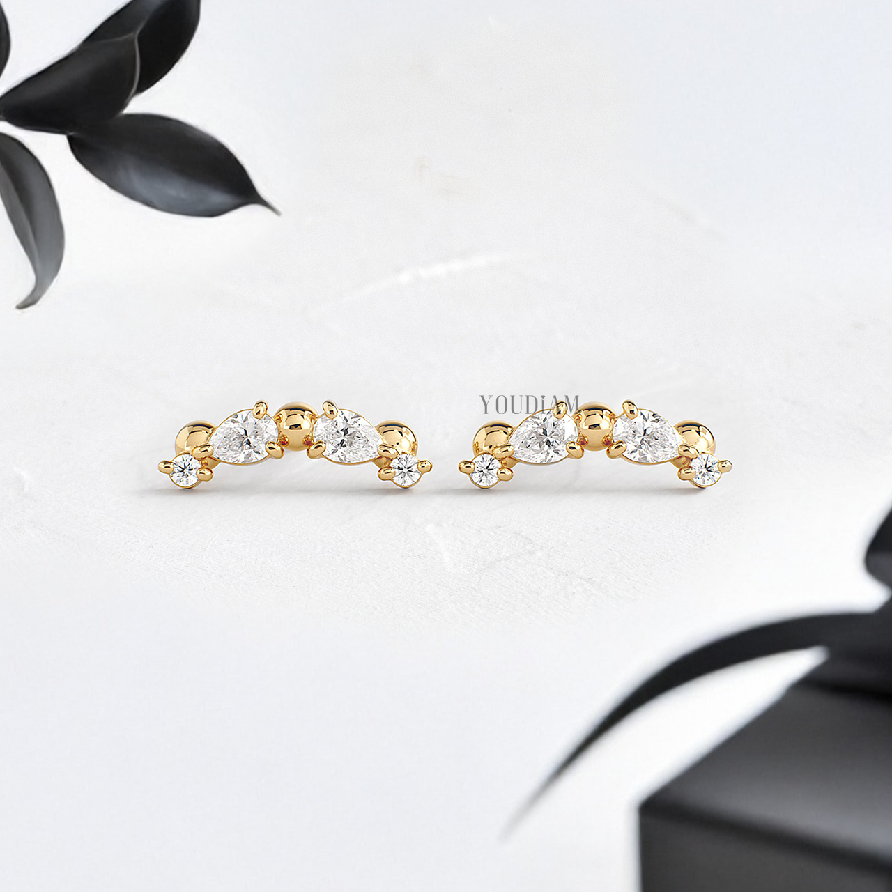 Bubbly Studs with Pear and Round Lab Diamonds - YDJLE16