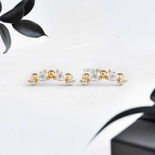 Bubbly Studs with Pear and Round Lab Diamonds - YDJLE16