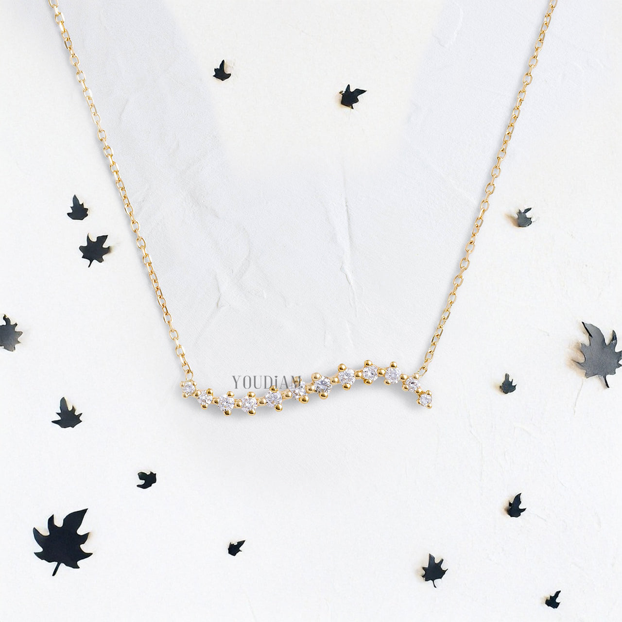 Curved Pendant in Graduated Lab Diamonds and Anchor Chain - YDJLP61