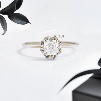 Cushion Lab Diamond in Halo of Round Diamonds Ring - YDJLR115