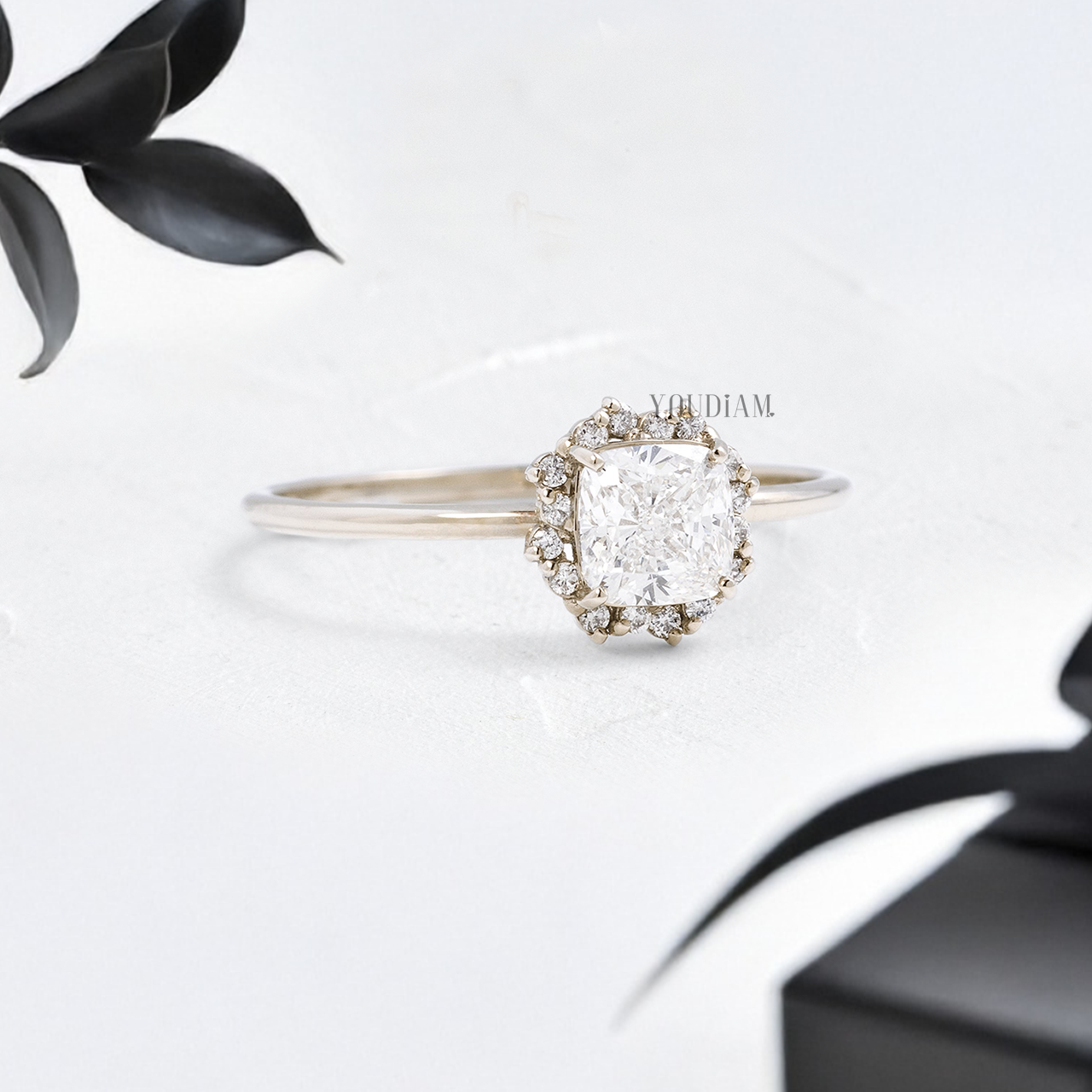 Cushion Lab Diamond in Halo of Round Diamonds Ring - YDJLR115