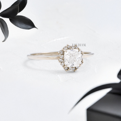 Cushion Lab Diamond in Halo of Round Diamonds Ring - YDJLR115