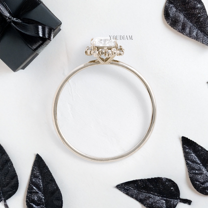 Cushion Lab Diamond in Halo of Round Diamonds Ring - YDJLR115