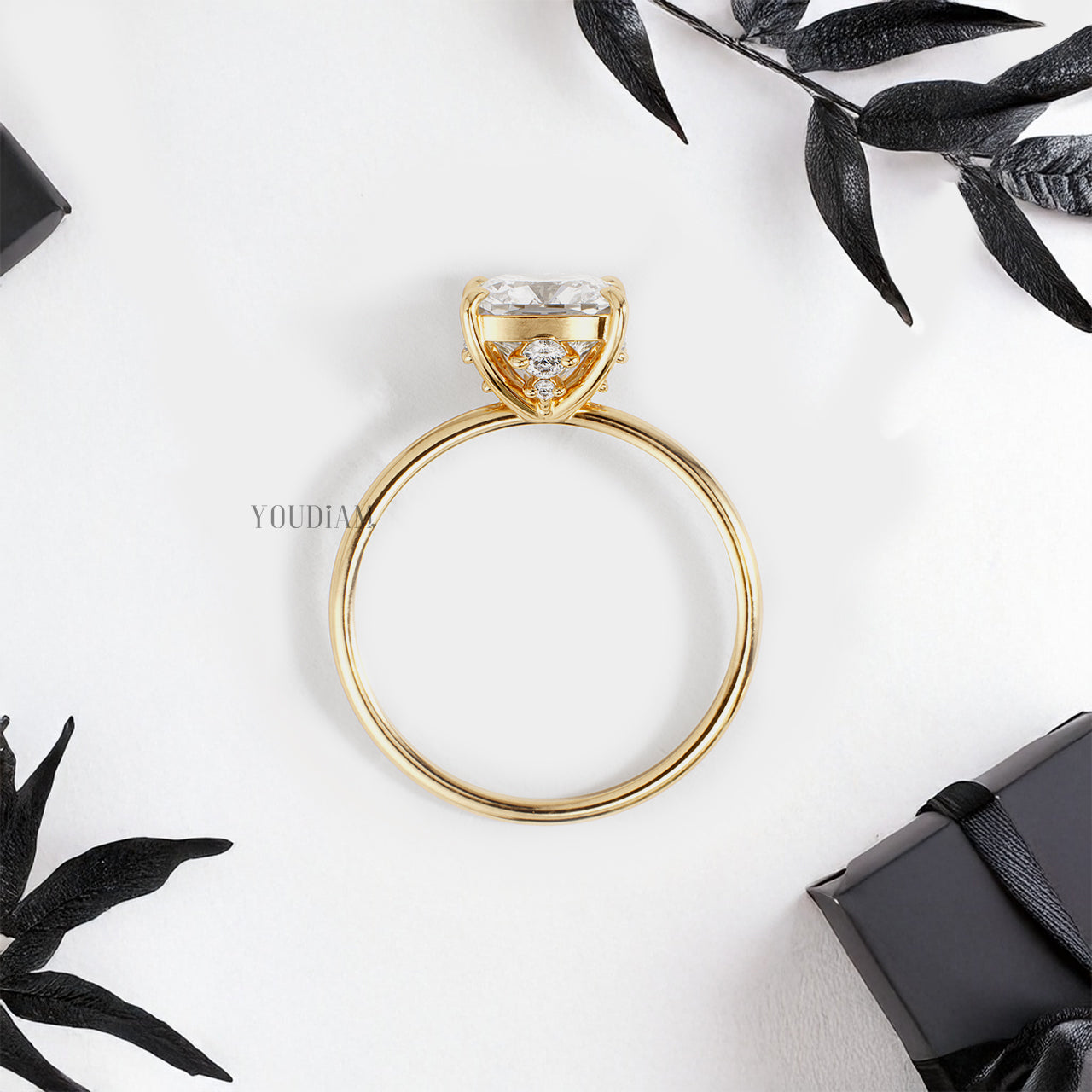 Cushion Lab Diamond in Solitaire Setting Ring with Hidden Diamonds in Basket - YDJLR164