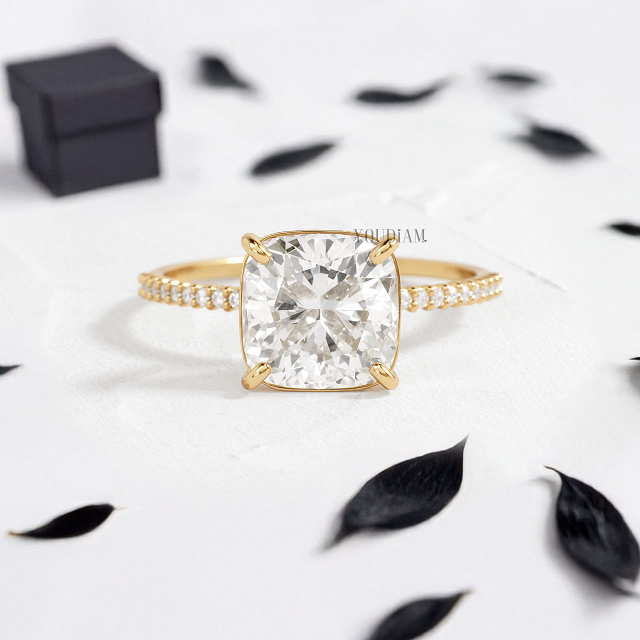Cushion Lab Diamond with Pave Band Ring - YDJLR127