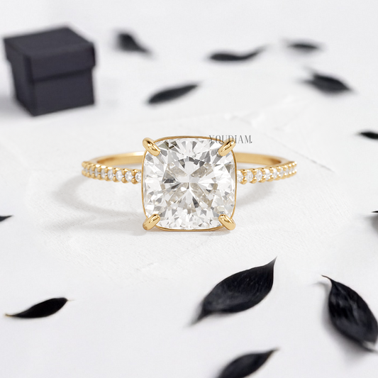 Cushion Lab Diamond with Pave Band Ring - YDJLR127