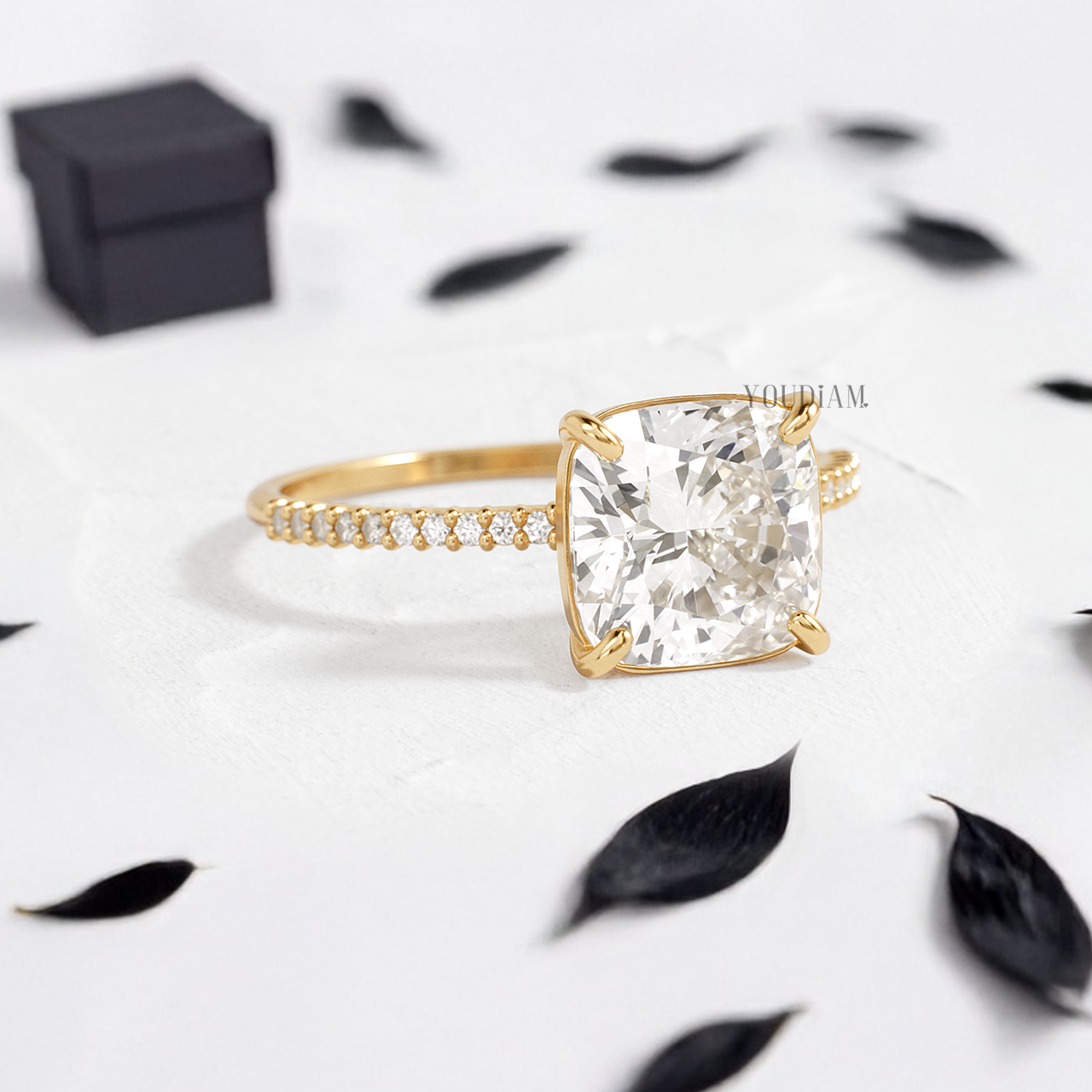 Cushion Lab Diamond with Pave Band Ring - YDJLR127