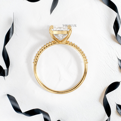 Cushion Lab Diamond with Pave Band Ring - YDJLR127