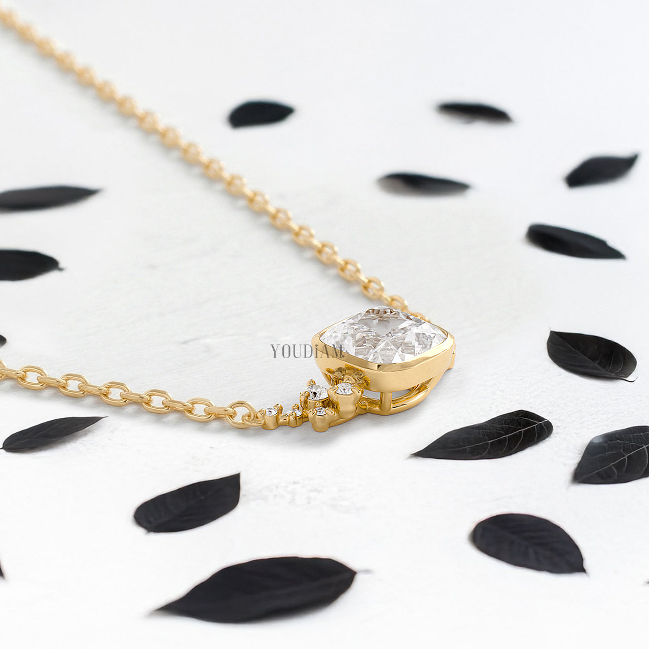 Cushion Lab Diamond Pendant in Bezel Setting with Accent Diamonds and Anchor Chain - YDJLP40
