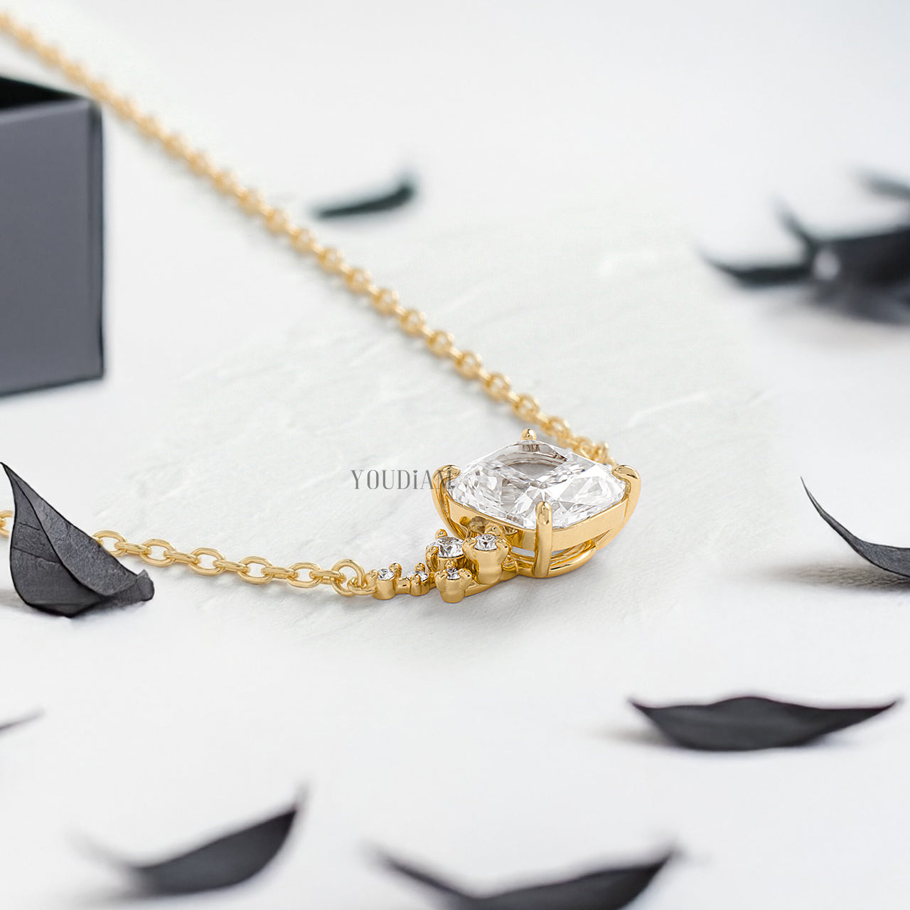 Cushion Lab Diamond Pendant with Accent Diamonds and Anchor Chain - YDJLP31