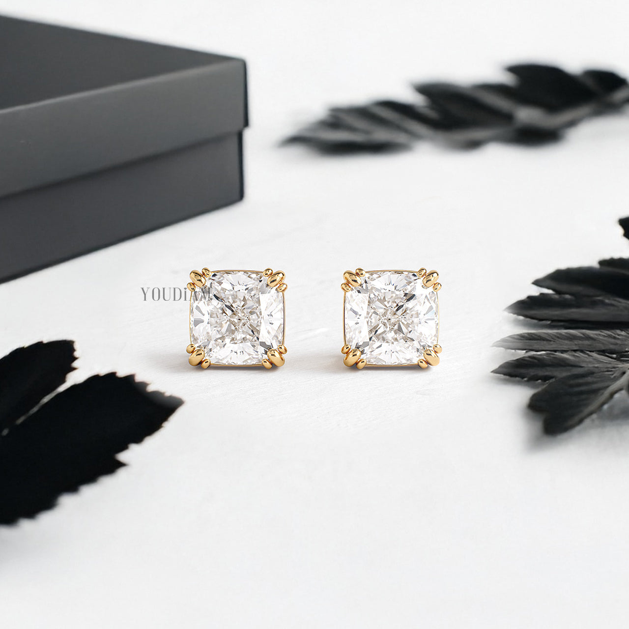 Cushion Lab Diamond Studs in Trio-Prongs - YDJLE27