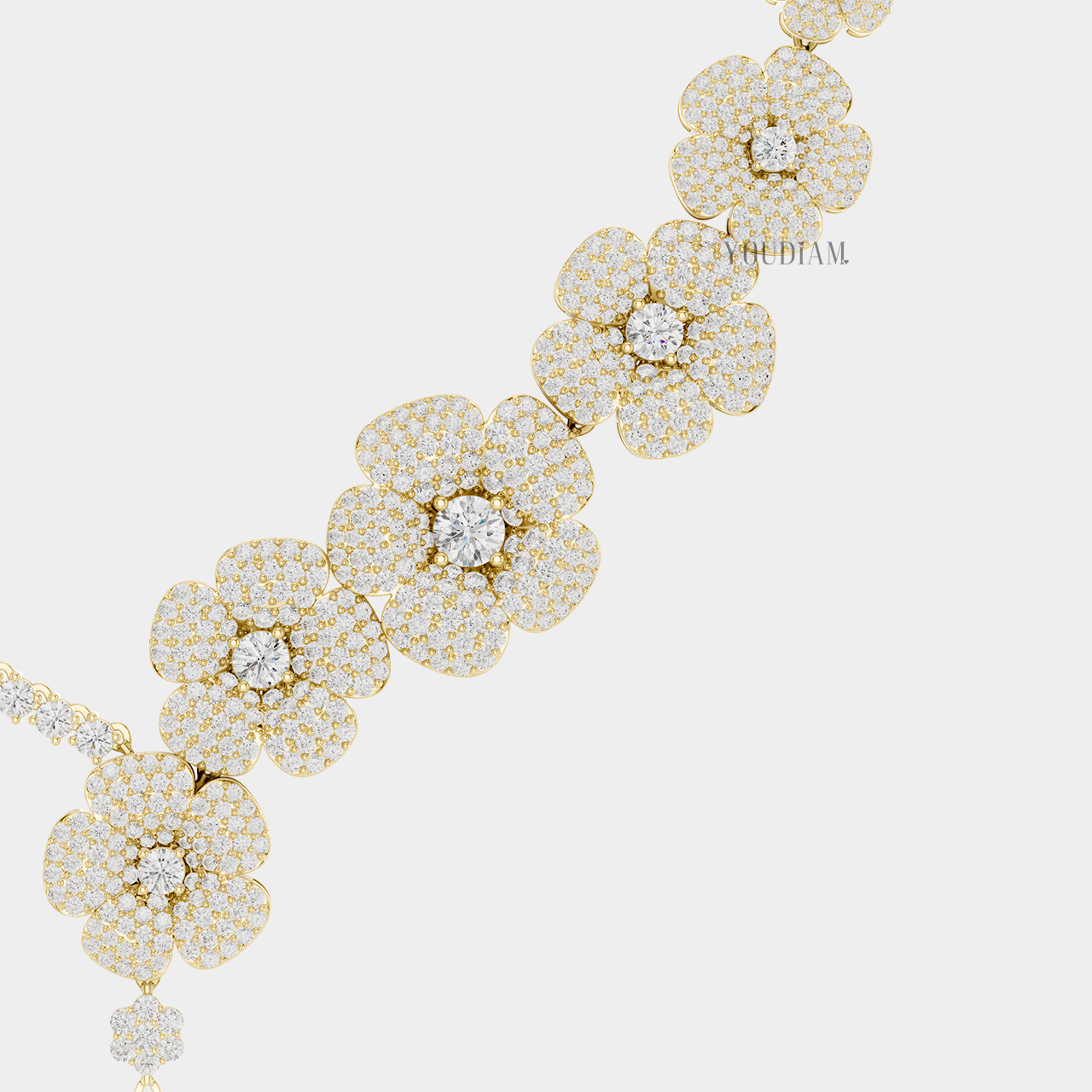 Lab Diamond Flower Statement Necklace with Half-Tennis Chain - YDJLN03