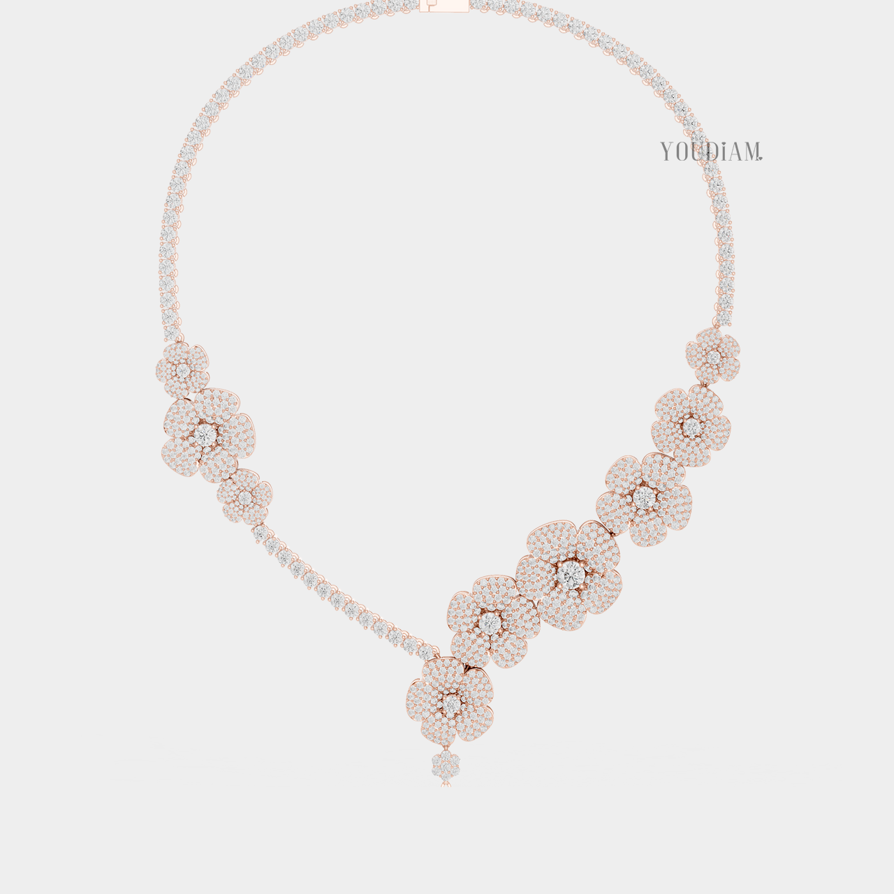 Lab Diamond Flower Statement Necklace with Half-Tennis Chain - YDJLN03