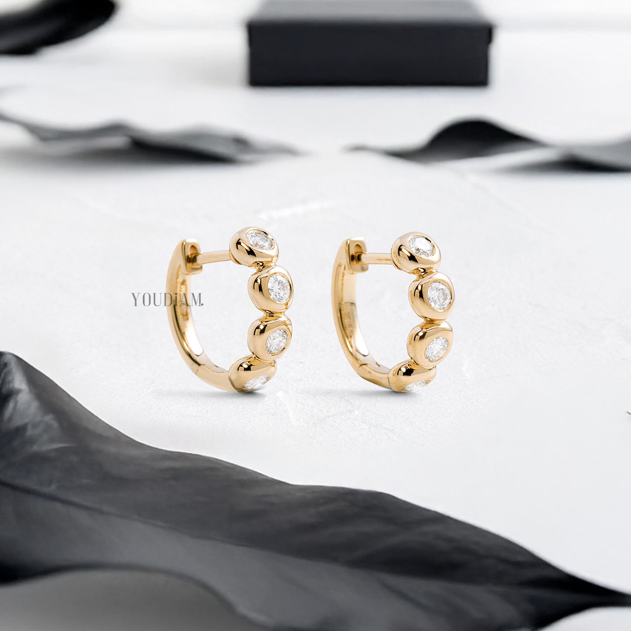 Diamond Huggie Hoop Earrings in Bezel Setting - YDJLE37