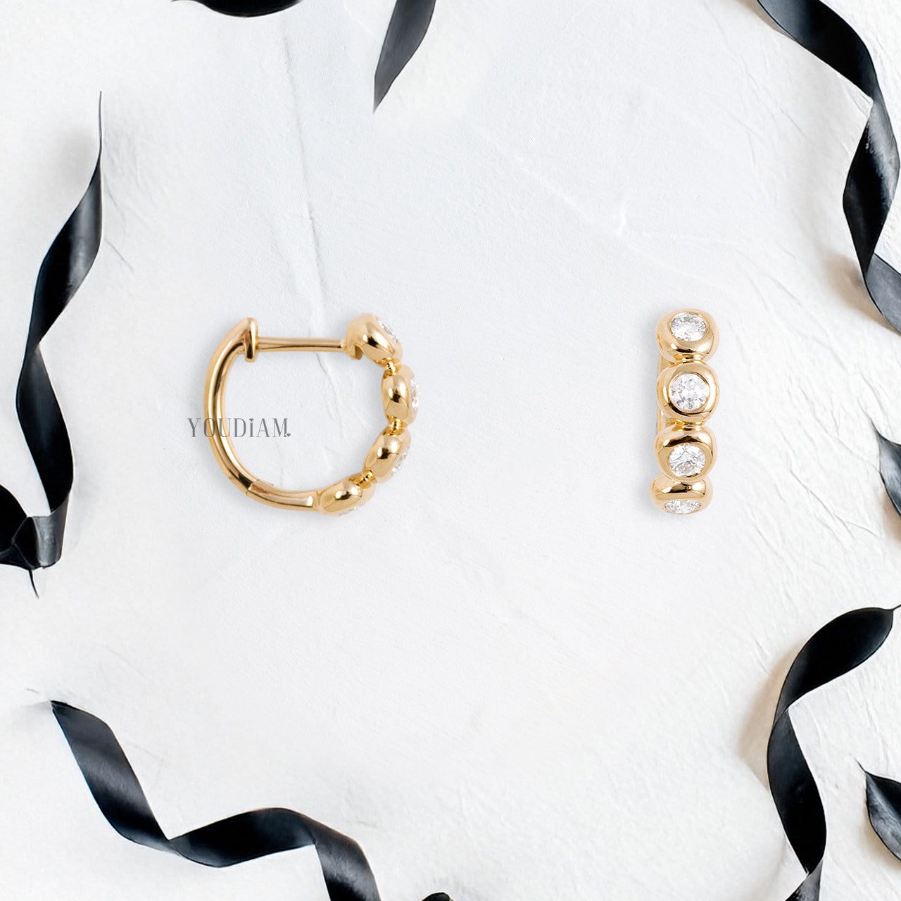Diamond Huggie Hoop Earrings in Bezel Setting - YDJLE37