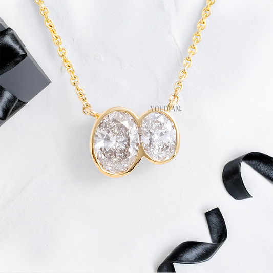 Dual Oval Lab Diamonds in Bezel Setting Pendant and Anchor Chain - YDJLP15