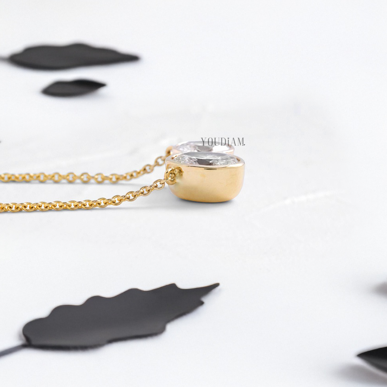 Dual Oval Lab Diamonds in Bezel Setting Pendant and Anchor Chain - YDJLP15