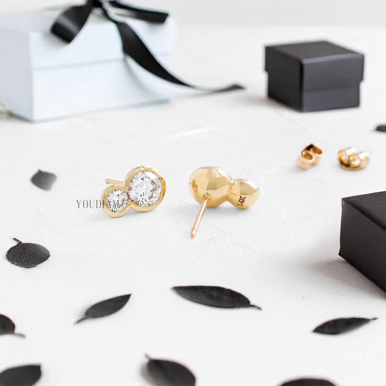 Duet Round Cut Lab Diamonds Stud Earrings - YDJLE68