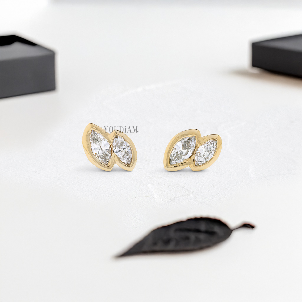 Duo Marquise Lab Diamond Studs in Bezel Setting - YDJLE10