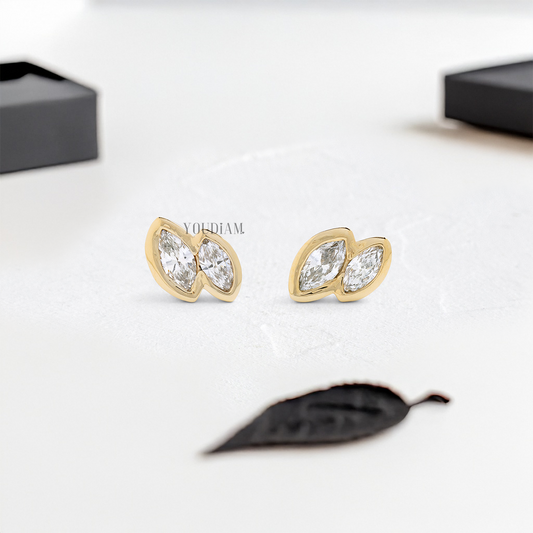 Duo Marquise Lab Diamond Studs in Bezel Setting - YDJLE10