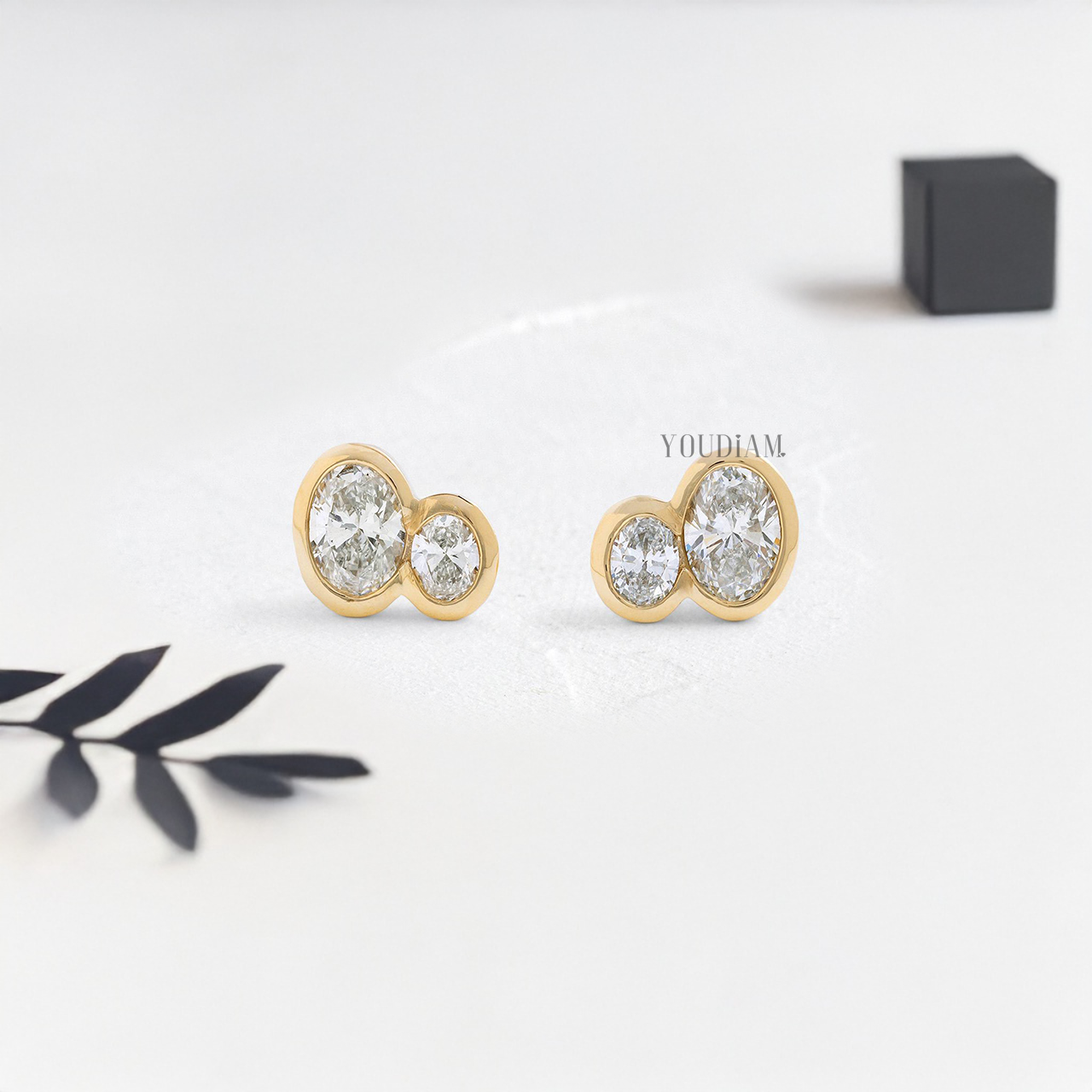 Duo Oval Lab Diamond Studs in Bezel Setting - YDJLE09