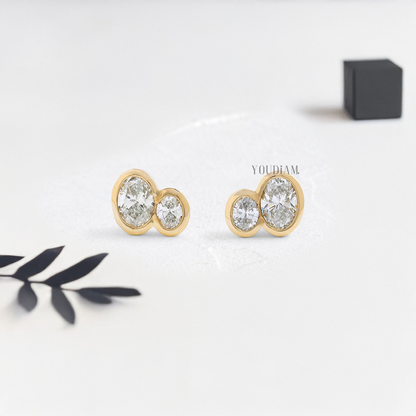 Duo Oval Lab Diamond Studs in Bezel Setting - YDJLE09