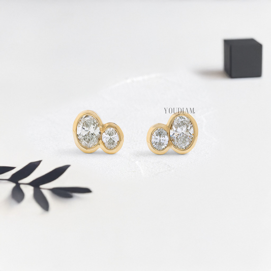 Duo Oval Lab Diamond Studs in Bezel Setting - YDJLE09