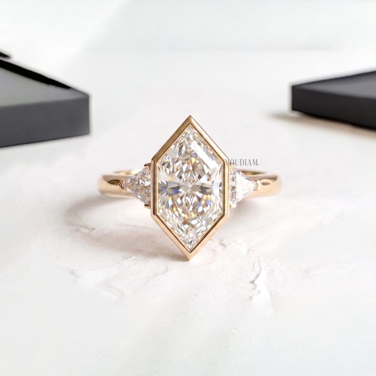 Dutch Marquise Lab Diamond in Bezel with Two Trillions in Side Ring - YDCJR07