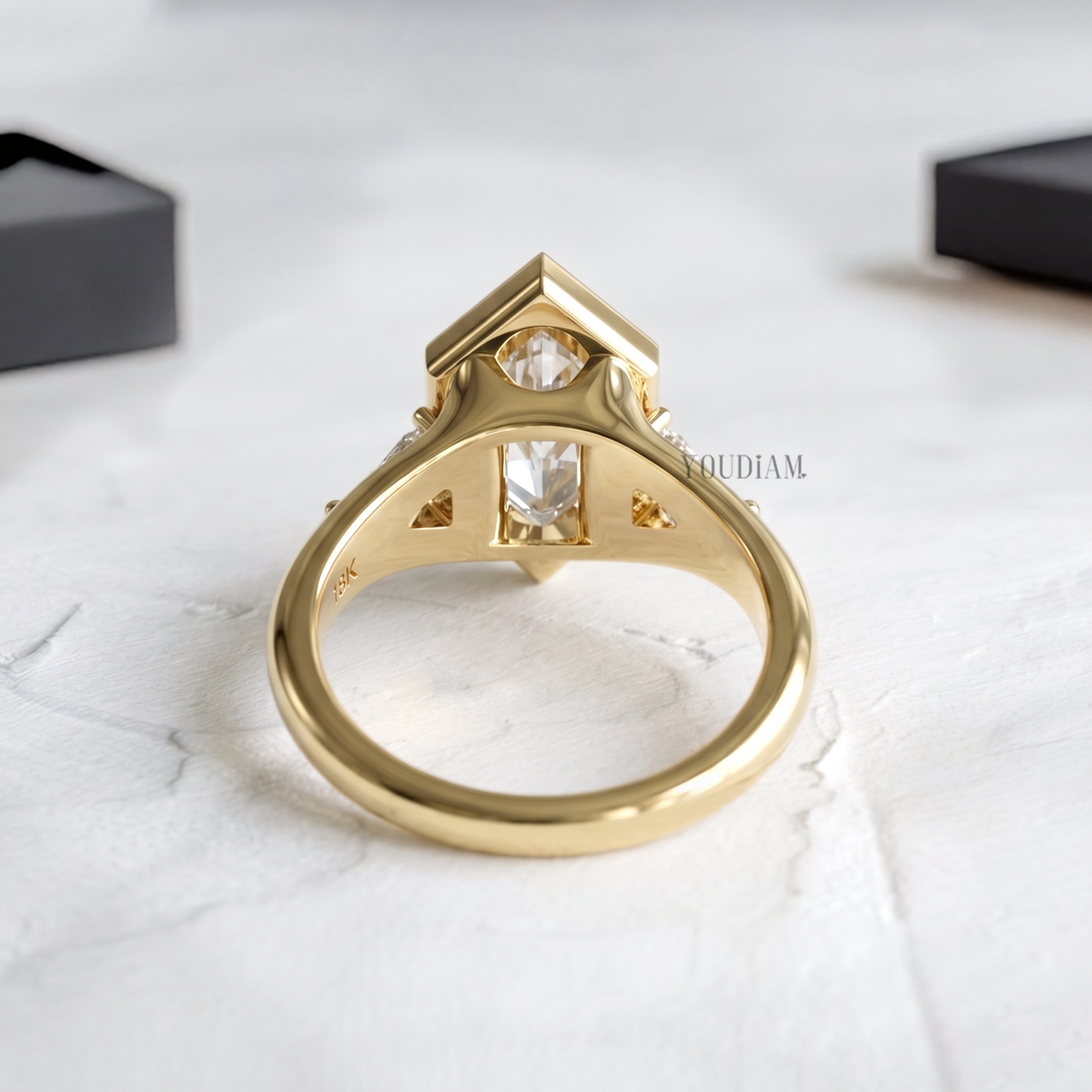 Dutch Marquise Lab Diamond in Bezel with Two Trillions in Side Ring - YDCJR07