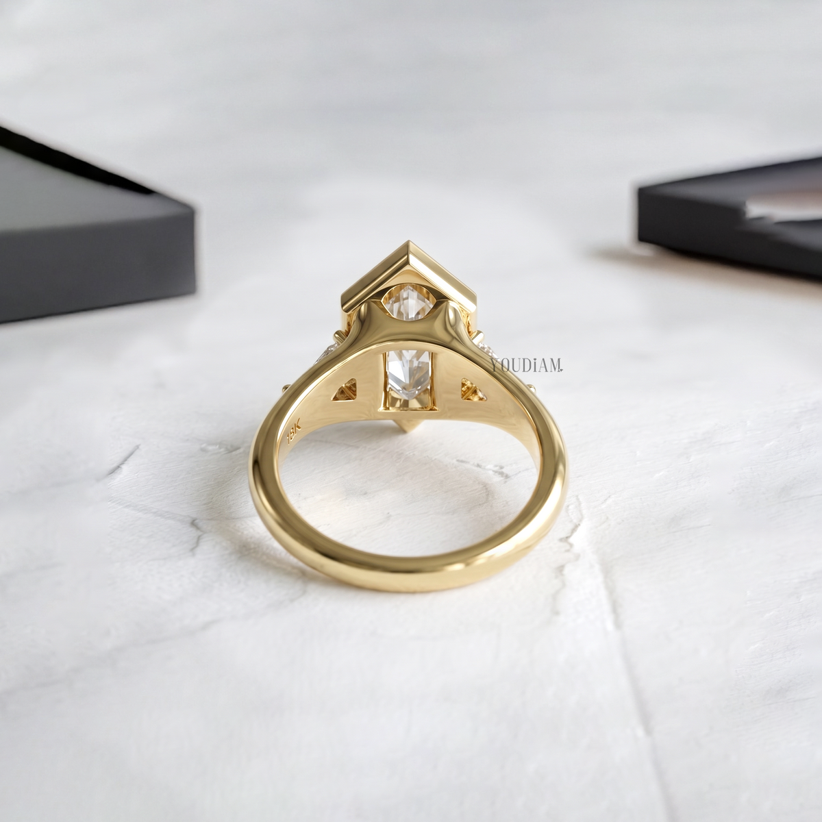 Dutch Marquise Lab Diamond in Bezel with Two Trillions in Side Ring - YDCJR07 Youdiam