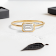 East-West Emerald Lab Diamond in Bezel Setting Ring - YDJLR108