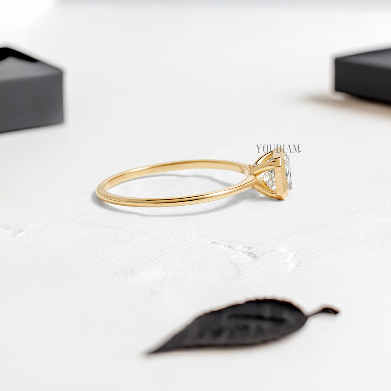 East-West Emerald Lab Diamond in Bezel Setting Ring - YDJLR108