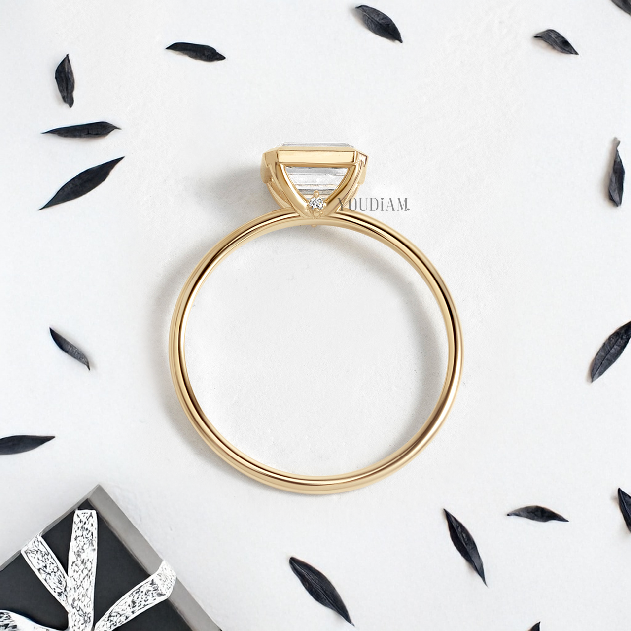 East-West Emerald Lab Diamond in Bezel Setting Ring - YDJLR108