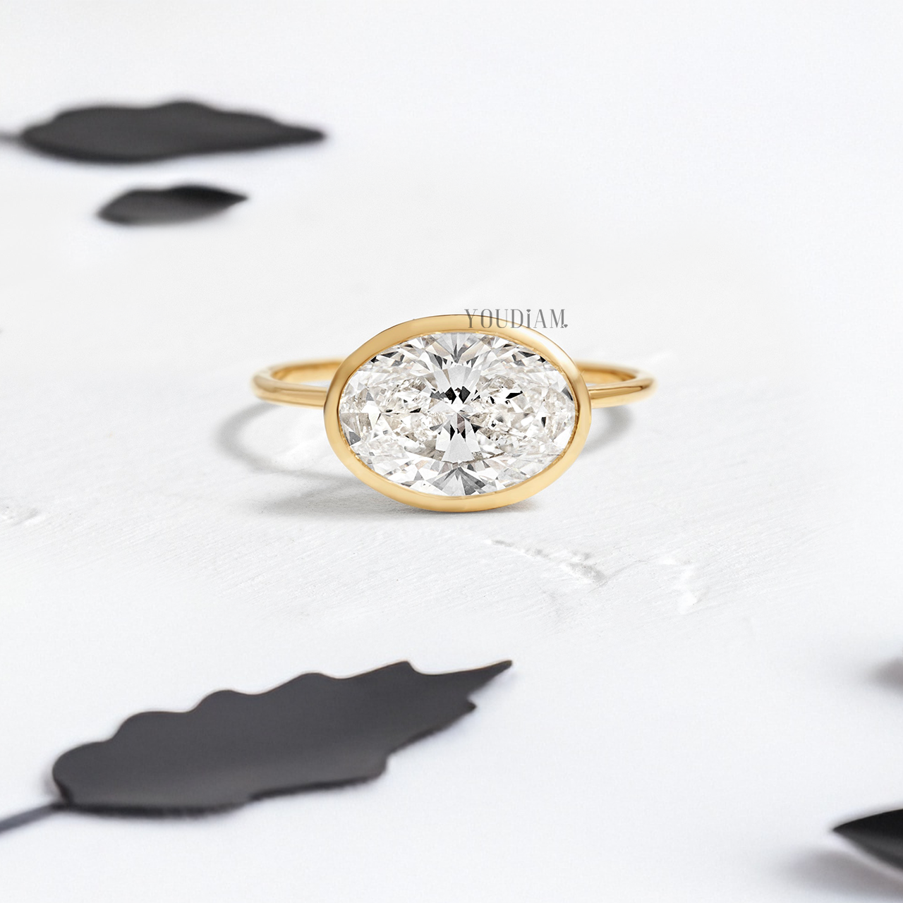 East-West Oval Lab Diamond in Bezel Setting Ring - YDJLR109
