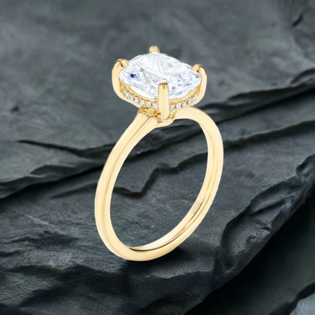 Custom Made Jewelry - 5ct Elongated Cushion Cut Moissanite with Hidden Halo