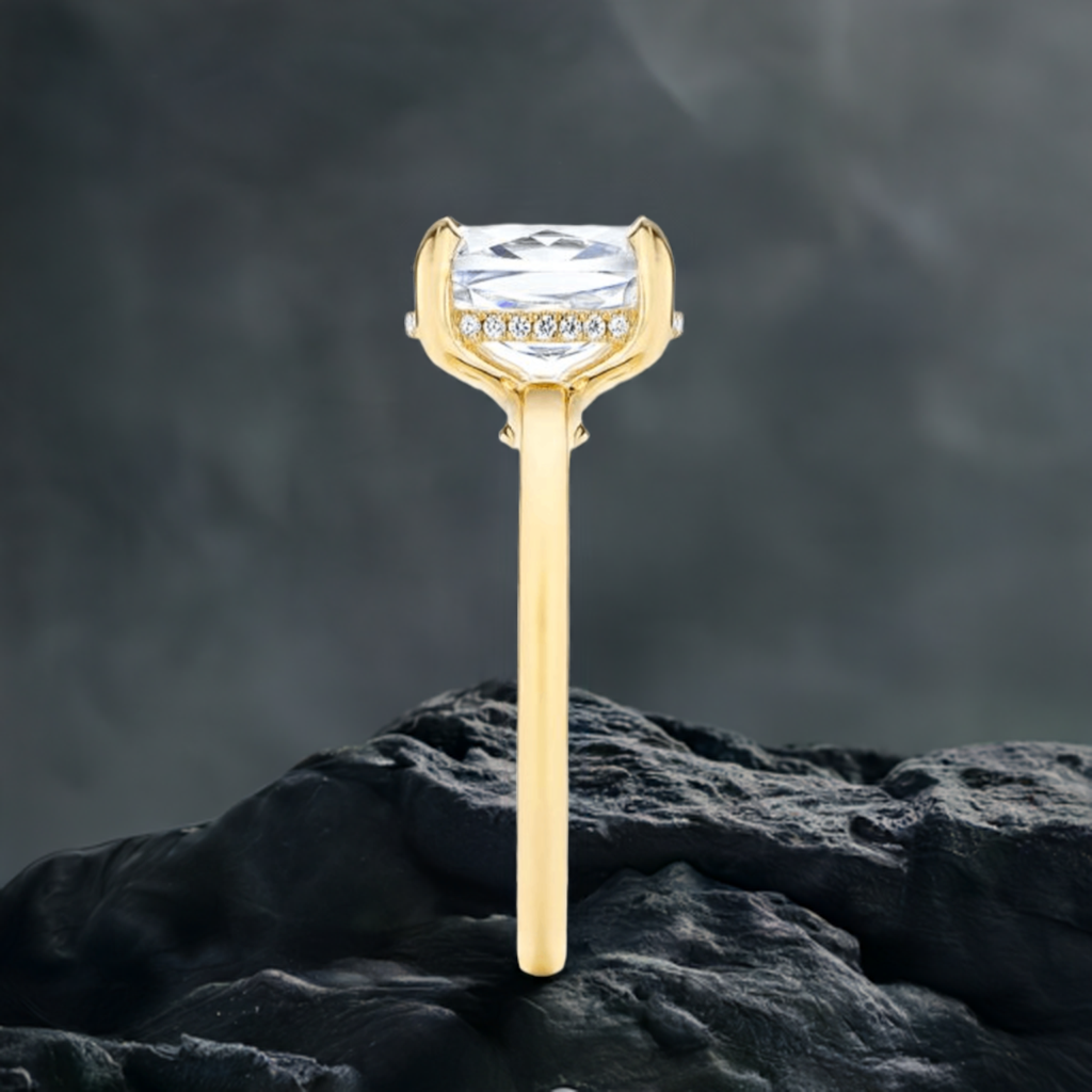 Custom Made Jewelry - 5ct Elongated Cushion Cut Moissanite with Hidden Halo