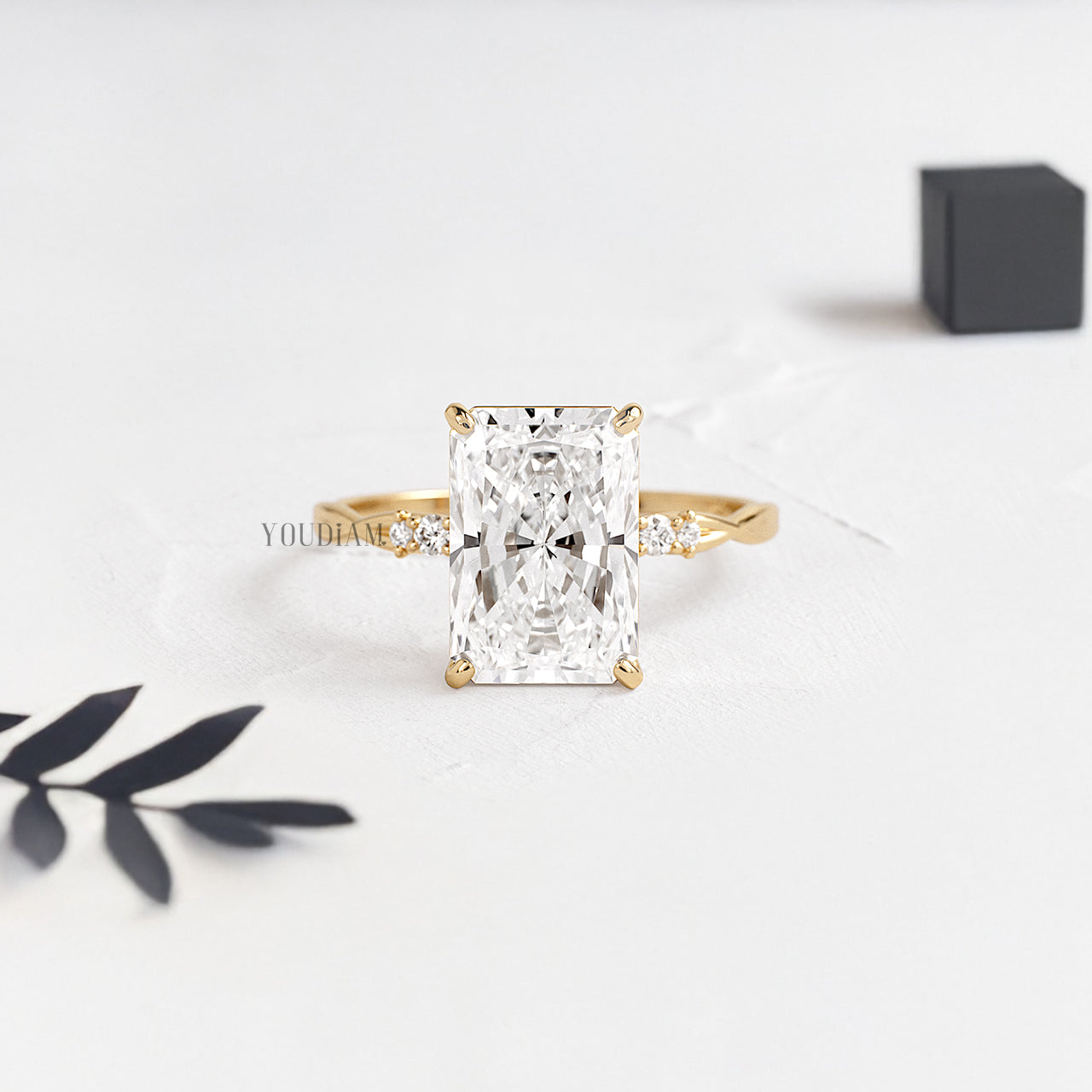 Elongated Radiant Lab Diamond on Twist Style Band Ring - YDJLR180