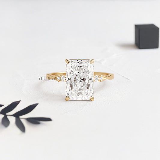 Elongated Radiant Lab Diamond on Twist Style Band Ring - YDJLR180